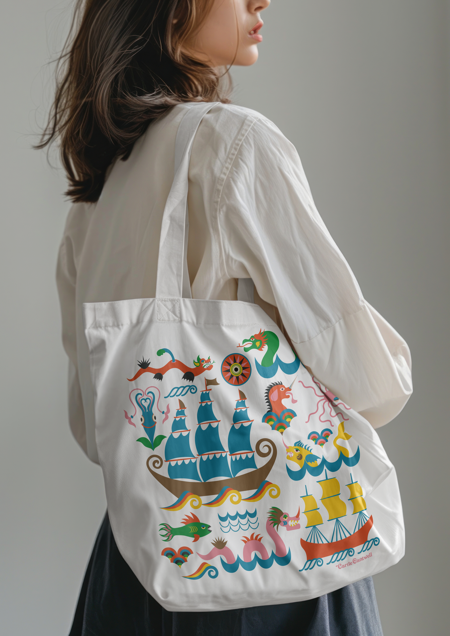 Sea Creatures Cotton Tote Bag