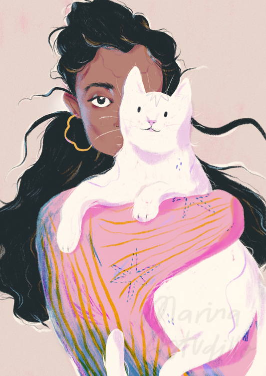 Girl and her White Cat